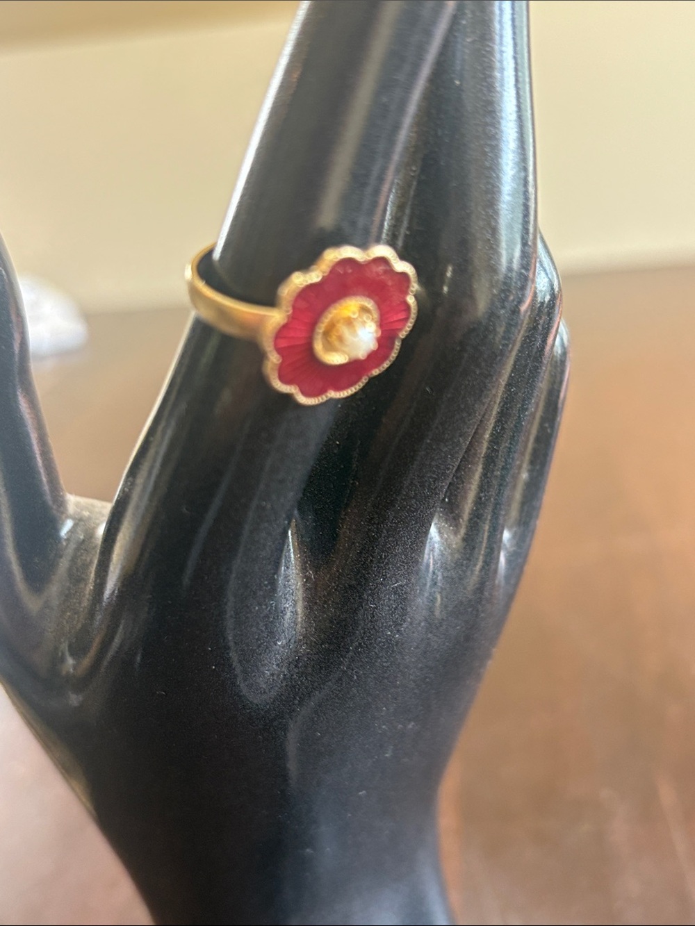 Gold Red Flower Ring with Center Accent